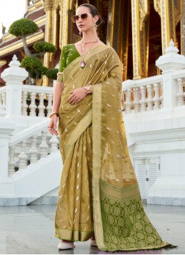 Bedazzling Tissue Brown Classic Saree
