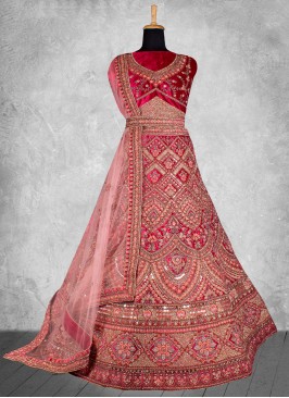 Bedazzling Velvet Zari Rani Lehenga Choli