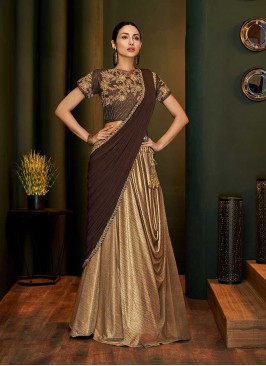 Beige And Brown Color Fancy Saree