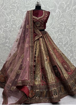 Beige and Maroon Wedding Lehenga Choli