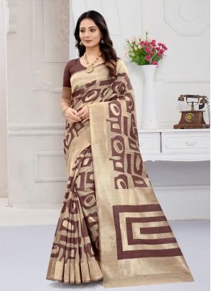 Beige Art Banarasi Silk Trendy Saree