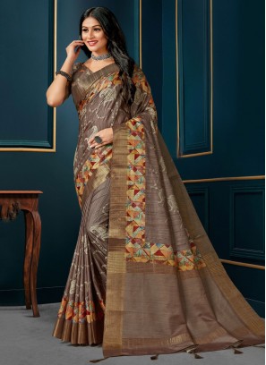 Beige Ceremonial Contemporary Saree