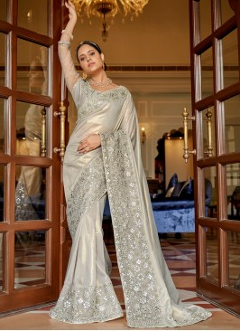 Beige Chiffon Party Classic Saree