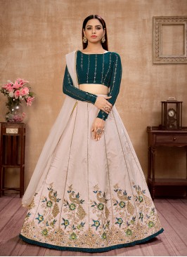 Beige Color Art Silk Thread Work Lehenga