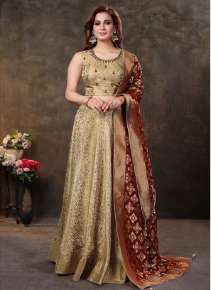 Beige Color Banarasi Silk Party Wear Lehenga