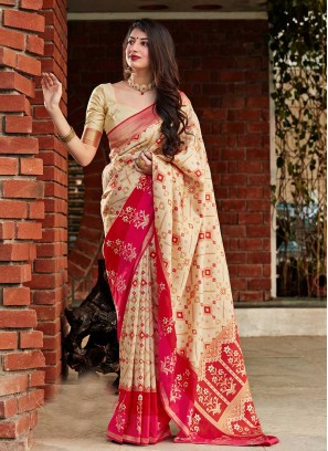 Beige Color Banarasi Silk Saree