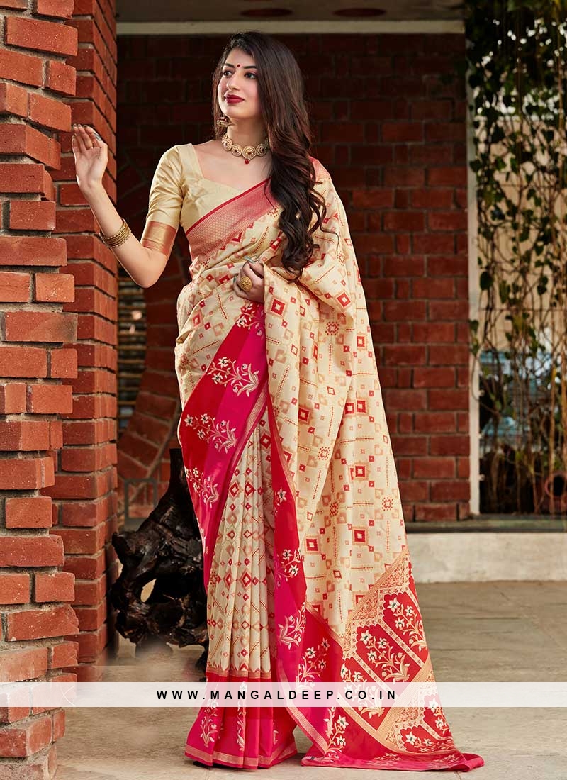 Beige Color Banarasi Silk Saree