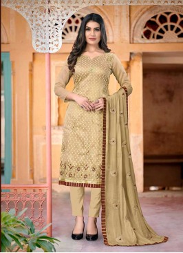 Beige Color Chanderi Unstitched Dress