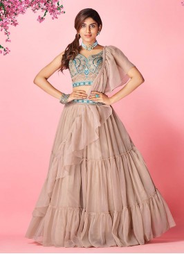 Beige Color Chiffon Thread Work Lehenga