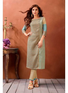 Beige Color Cotton Designer Kurti Set