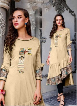 Beige Color Cotton Fancy Kurti