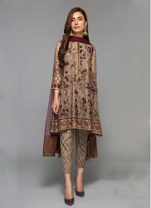 Beige Color Georgette Embroidered Pakistani Suit