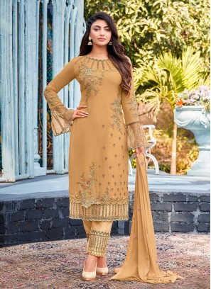 Beige Color Georgette Embroidered Pakistani Suit