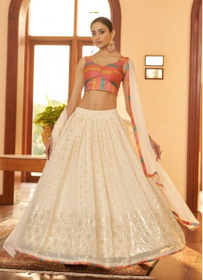 Beige Color Georgette Party Wear Lehenga