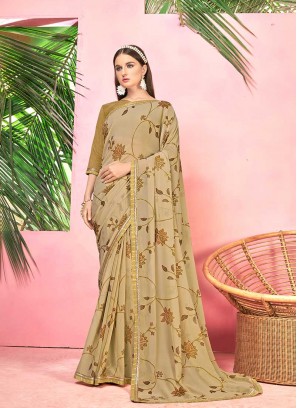 Beige Color Georgette Printed Saree