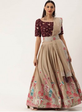 Beige Color Georgette Sequins Work Lehenga