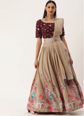 Beige Color Georgette Sequins Work Lehenga