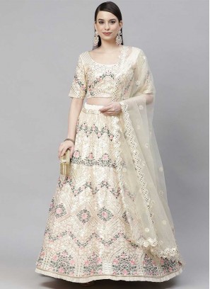 Beige Color Georgette Thread Work Lehenga