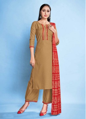 Beige Color Rayon Readymade Salwar Suit
