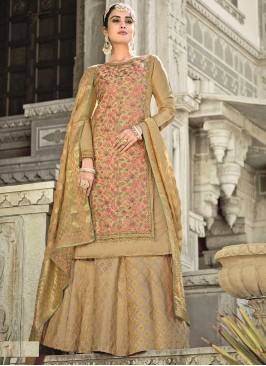 Beige Color Silk Embroidered Ladies Dress