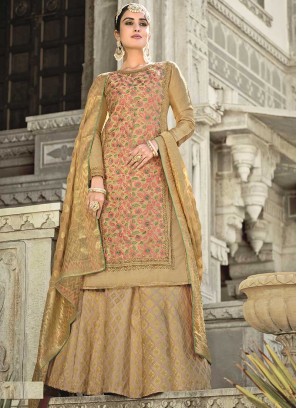 Beige Color Silk Embroidered Ladies Dress