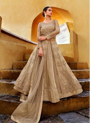 Beige Color Soft Net Long Dress