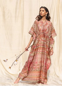 Beige Color Soft Silk Fancy Kaftan