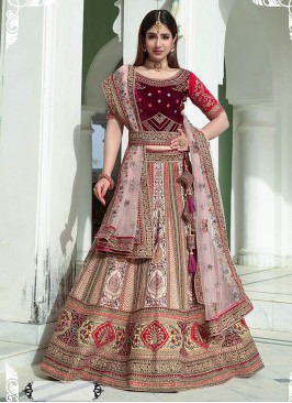 Beige Color Velvet Sequins Work Lehenga