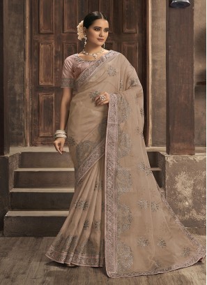 Beige Colour Organza Saree