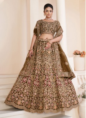 Beige Embroidered A Line Lehenga Choli