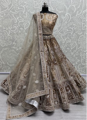 Beige Embroidered Bridal Designer Lehenga Choli