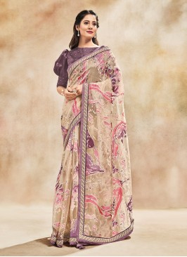 Beige Embroidered Designer Contemporary Style Saree