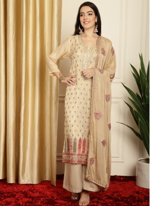 Beige Embroidered Party Trendy Salwar Suit