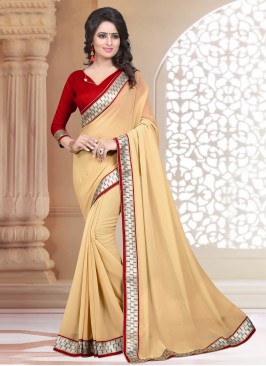 Beige Faux Georgette Festival Classic Saree