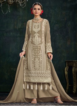 Beige Faux Georgette Festival Trendy Salwar Kameez