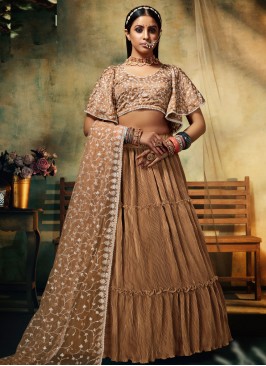 Beige Faux Georgette Wedding Designer Long Lehenga