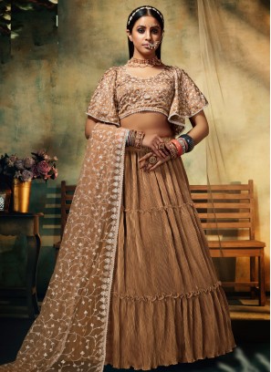 Beige Faux Georgette Wedding Designer Long Lehenga Choli