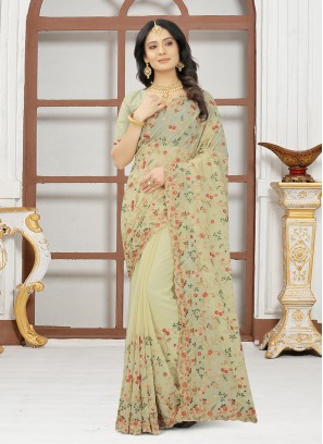 Beige Georgette Embroidered Designer Contemporary Saree