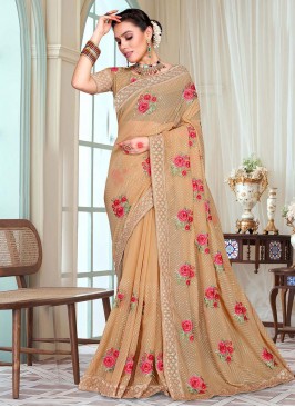 Beige Georgette Sangeet Classic Saree