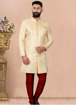 Beige & Maroon Fusion Elegance: Men's Indo-Western