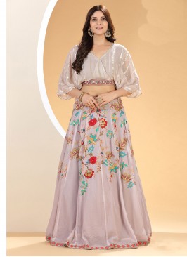 Beige Printed A Line Lehenga Choli