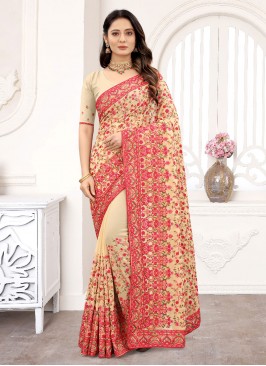 Beige Resham Designer Saree