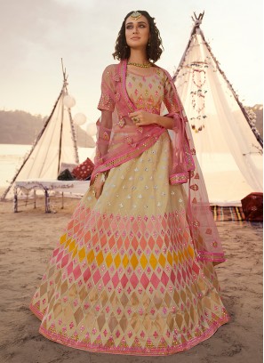 Beige Sangeet Organza A Line Lehenga Choli