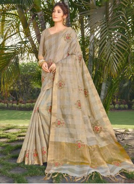 Beige Silk Festival Traditional Designer Saree