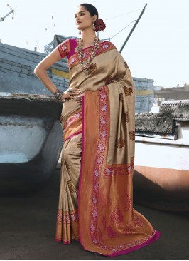 Beige Weaving Silk Contemporary Style Saree