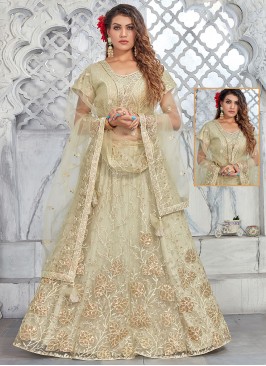 Beige Wedding Net Lehenga Choli