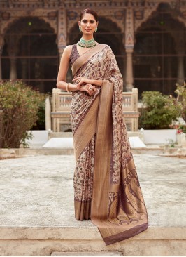 Beige Woven Designer Saree