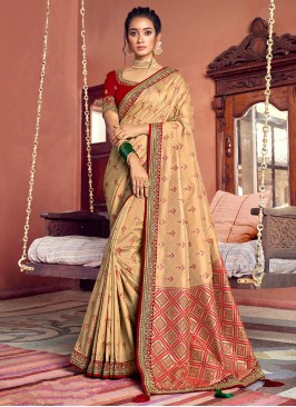 Beige Zari Classic Saree