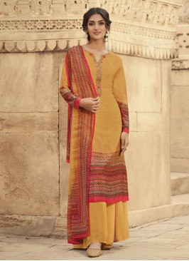 Best Mustard Faux Crepe Designer Palazzo Salwar Kameez