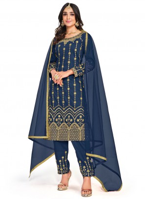 Best Navy Blue Embroidered Pakistani Salwar Kameez